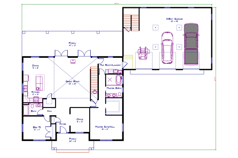 House Blueprint - Floor Plan - Main Floor for Barndominium House Plan #1115-13 - 4 bed, 3 bath