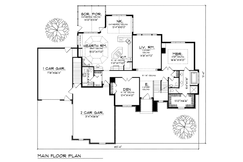 Home Plan - Floor Plan - Main Floor for Traditional House Plan #70-429 - 3 bed, 2.5 bath