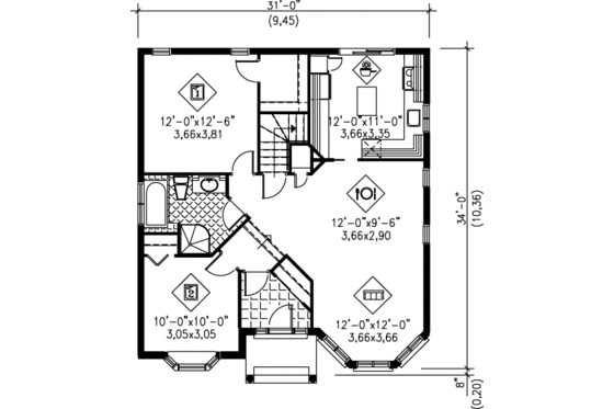 Floor Plan - Main Floor for European House Plan #25-1018 - 2 bed, 1 bath