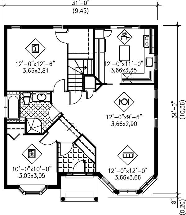 European Floor Plan - Main Floor Plan #25-1018