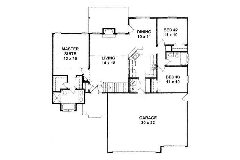 Home Plan - Floor Plan - Main Floor for Traditional House Plan #58-173 - 3 bed, 2 bath