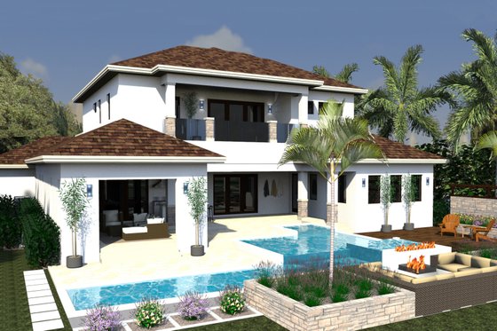 Exterior - Rear Elevation 1 for Mediterranean House Plan #548-16 - 4 bed, 5.5 bath