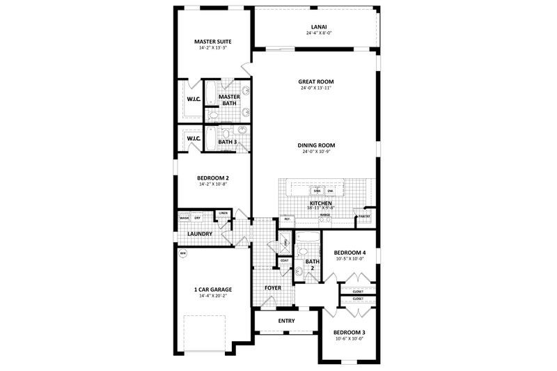 House Blueprint - Floor Plan - Main Floor for Traditional House Plan #1058-255 - 4 bed, 3 bath