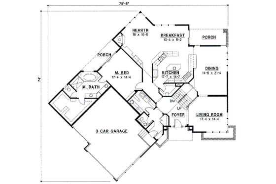 Floor Plan - Main Floor for Modern House Plan #67-285 - 3 bed, 2 bath
