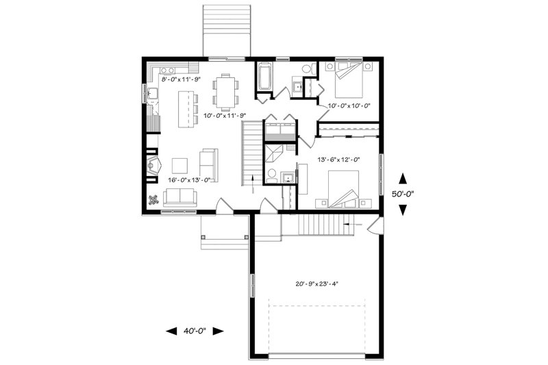 Architectural House Design - Floor Plan - Main Floor for Country House Plan #23-2697 - 2 bed, 2 bath