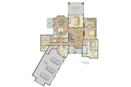 Floor Plan - Main Floor for Craftsman House Plan #1057-17 - 3 bed, 3.5 bath