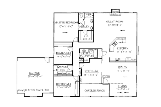 Floor Plan - Main Floor for Ranch House Plan #437-23 - 3 bed, 2 bath