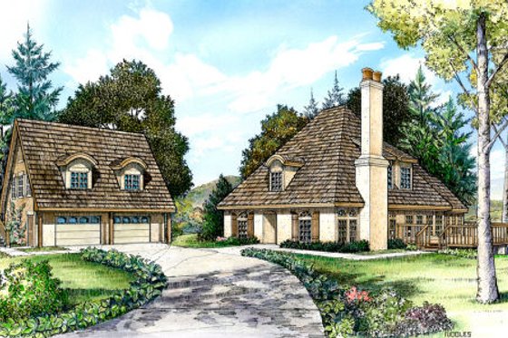 Exterior - Front Elevation for European House Plan #140-145 - 2 bed, 2.5 bath