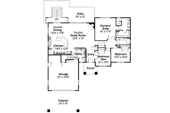 Floor Plan - Main Floor for Mediterranean House Plan #124-649 - 3 bed, 2.5 bath