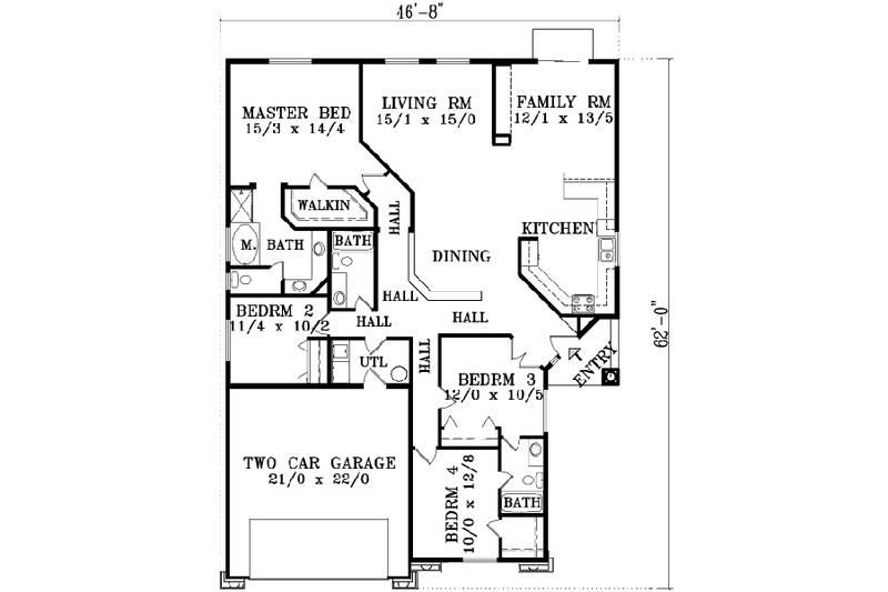 Architectural House Design - Floor Plan - Main Floor for Adobe / Southwestern House Plan #1-1410 - 4 bed, 3 bath