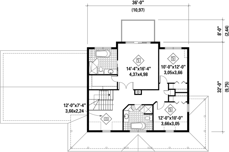 House Blueprint - Floor Plan - Upper Floor for Country House Plan #25-4497 - 3 bed, 3 bath