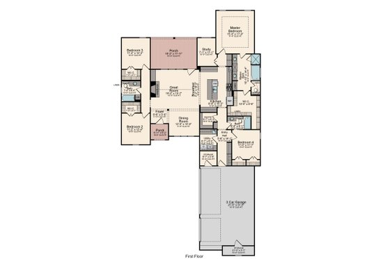 Floor Plan - Main Floor for Southern House Plan #1081-28 - 4 bed, 3 bath