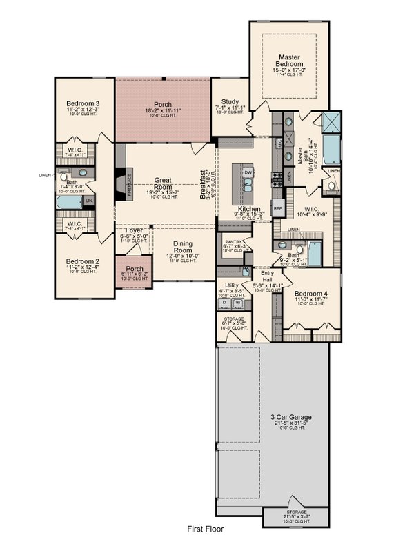 Dream House Plan - Southern Floor Plan - Main Floor Plan #1081-28