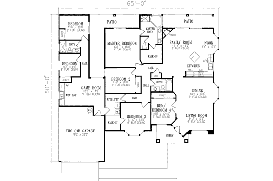 Floor Plan - Main Floor for Traditional House Plan #1-593 - 6 bed, 3 bath