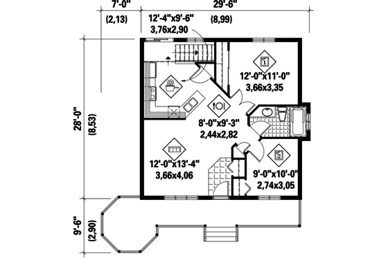 Floor Plan - Main Floor for Country House Plan #25-4388 - 2 bed, 1 bath
