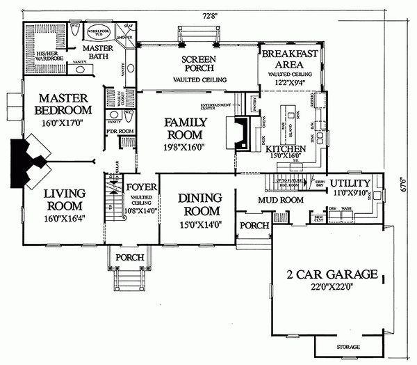 Home Plan - Main level floor plan- 3500 square foot Colonial Home