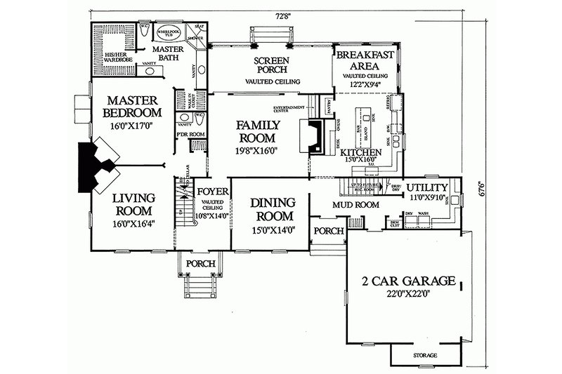 Home Plan - Main level floor plan- 3500 square foot Colonial Home