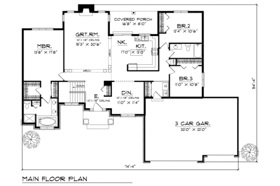 Floor Plan - Main Floor for Traditional House Plan #70-276 - 3 bed, 2 bath