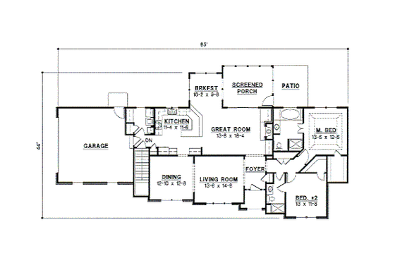 Floor Plan - Main Floor for Traditional House Plan #67-673 - 2 bed, 2 bath