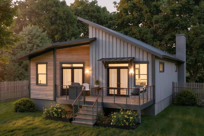 House Blueprint - Exterior - Front Elevation 3 for Modern House Plan #79-363 - 3 bed, 2 bath