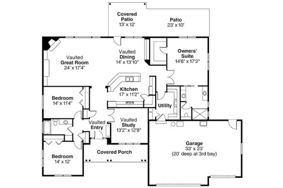 Floor Plan - Main Floor for Ranch House Plan #124-833 - 3 bed, 2 bath