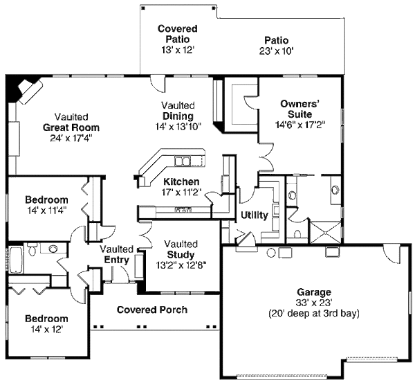 House Design - Ranch Floor Plan - Main Floor Plan #124-833