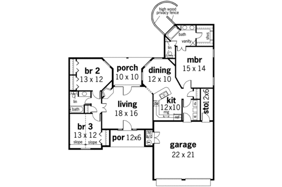 Floor Plan - Main Floor for European House Plan #45-267 - 3 bed, 2 bath