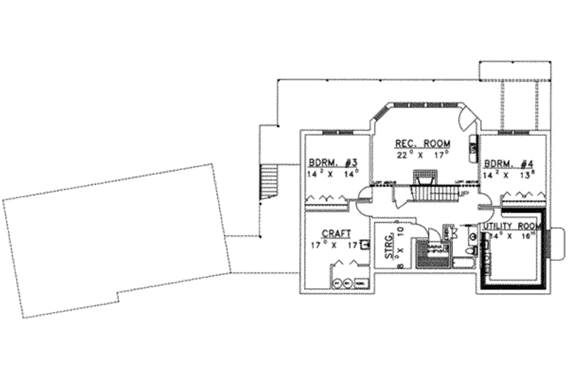 House Blueprint - Floor Plan - Lower Floor for Modern House Plan #117-179 - 3 bed, 4.5 bath