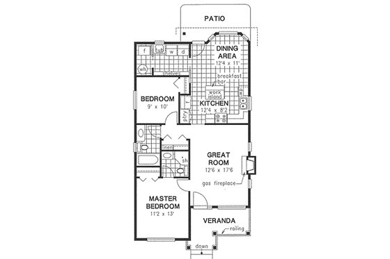 Floor Plan - Main Floor for Traditional House Plan #18-1040 - 2 bed, 2 bath