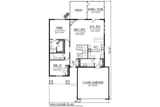 Floor Plan - Main Floor for Ranch House Plan #70-1190 - 2 bed, 2 bath