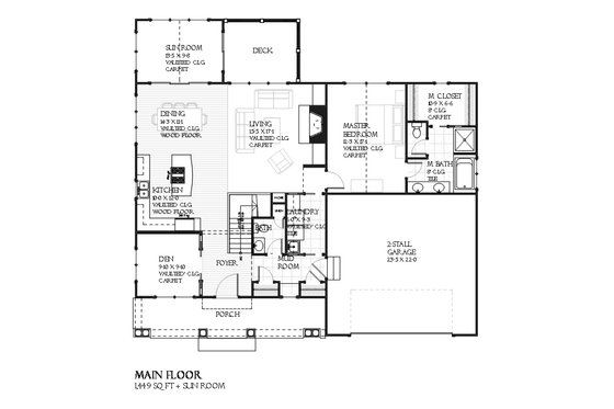 Traditional style house plan, Craftsman and bungalow details, main level floor plan