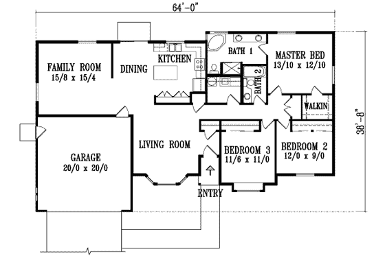 Floor Plan - Main Floor for Adobe / Southwestern House Plan #1-1330 - 3 bed, 2 bath