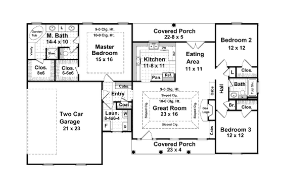 Floor Plan - Main Floor for Southern House Plan #21-121 - 3 bed, 2 bath