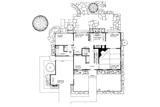 Floor Plan - Main Floor for Colonial House Plan #72-355 - 3 bed, 2.5 bath