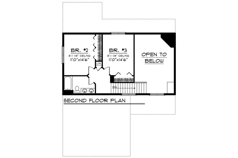 House Blueprint - Floor Plan - Upper Floor for Craftsman House Plan #70-1239 - 3 bed, 2.5 bath