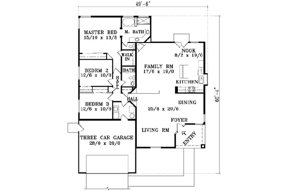 Floor Plan - Main Floor for Adobe / Southwestern House Plan #1-1377 - 3 bed, 2 bath