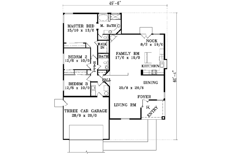 House Blueprint - Floor Plan - Main Floor for Adobe / Southwestern House Plan #1-1377 - 3 bed, 2 bath