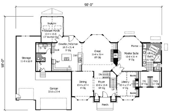 Floor Plan - Main Floor for European House Plan #51-174 - 4 bed, 3.5 bath