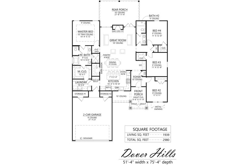 House Design - Floor Plan - Main Floor for Farmhouse House Plan #1074-111 - 4 bed, 2 bath
