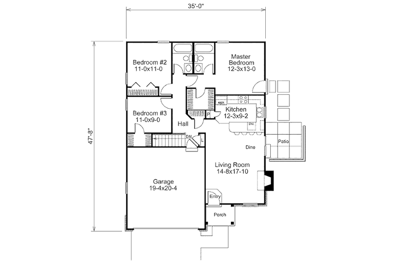 Dream House Plan - Floor Plan - Main Floor for Cottage House Plan #57-402 - 3 bed, 2 bath