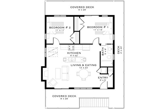 Floor Plan - Main Floor for Country House Plan #1101-25 - 2 bed, 1 bath