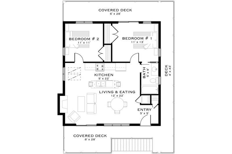 Dream House Plan - Floor Plan - Main Floor for Country House Plan #1101-25 - 2 bed, 1 bath