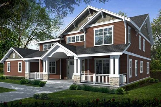 Craftsman Exterior - Front Elevation Plan #100-504