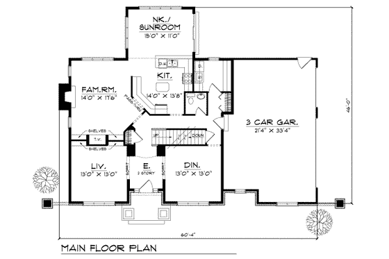 Floor Plan - Main Floor for Traditional House Plan #70-456 - 3 bed, 2.5 bath