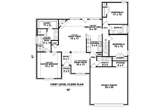 Floor Plan - Main Floor for European House Plan #81-1439 - 3 bed, 2 bath