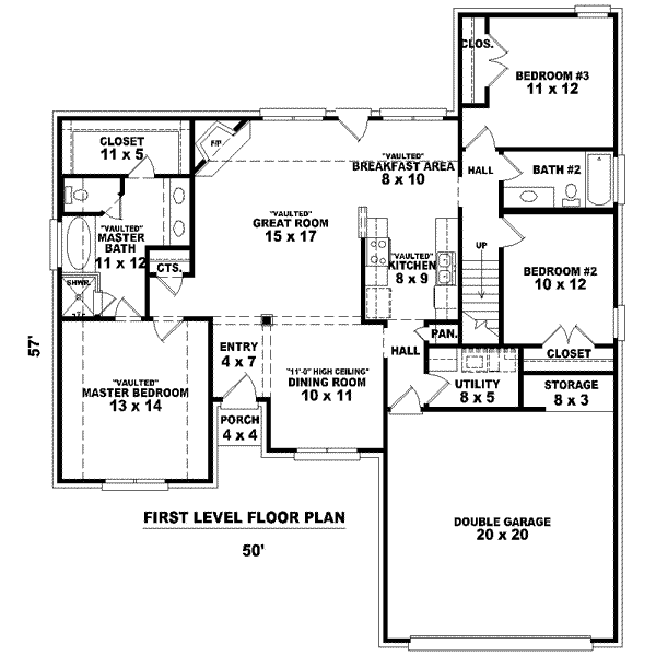 European Style House Plan - 3 Beds 2 Baths 1600 Sq/Ft Plan #81-1439 ...