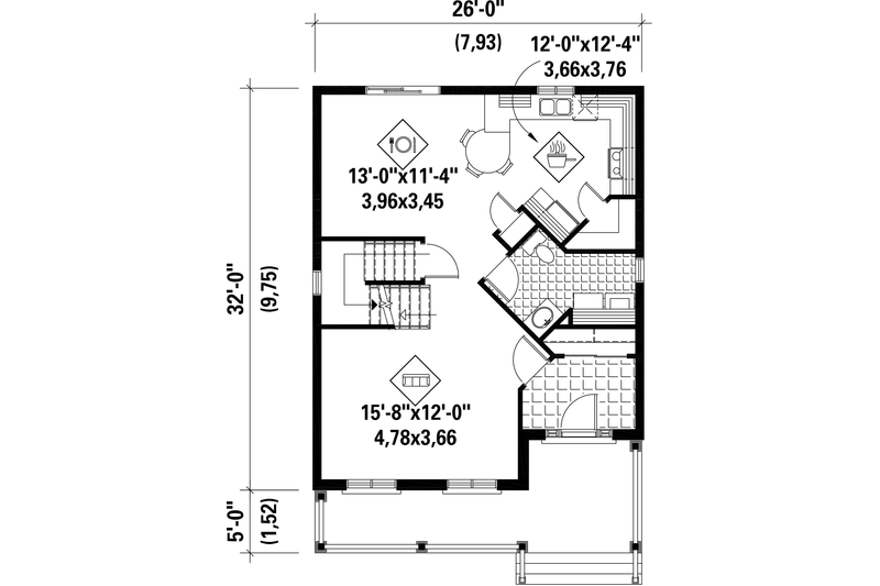Home Plan - Floor Plan - Main Floor for Country House Plan #25-4605 - 3 bed, 1 bath