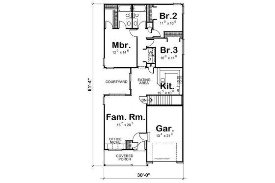 Floor Plan - Main Floor for Traditional House Plan #20-1697 - 3 bed, 2 bath