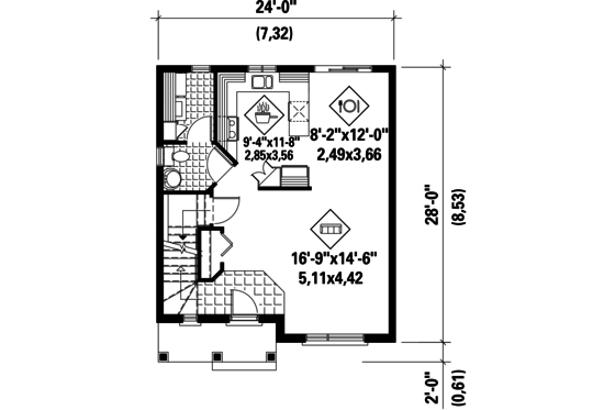 Floor Plan - Main Floor for Contemporary House Plan #25-4503 - 3 bed, 1 bath