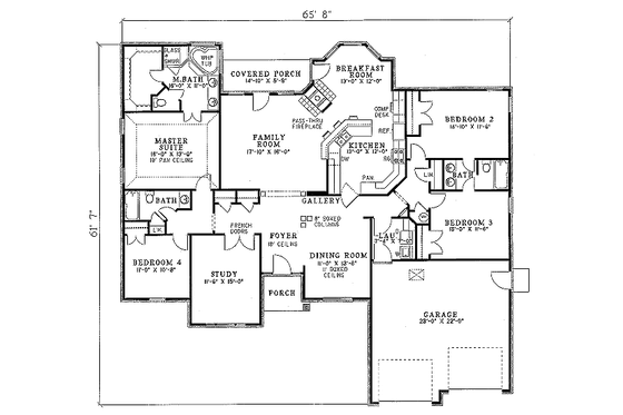 Floor Plan - Main Floor for European House Plan #17-157 - 4 bed, 3 bath